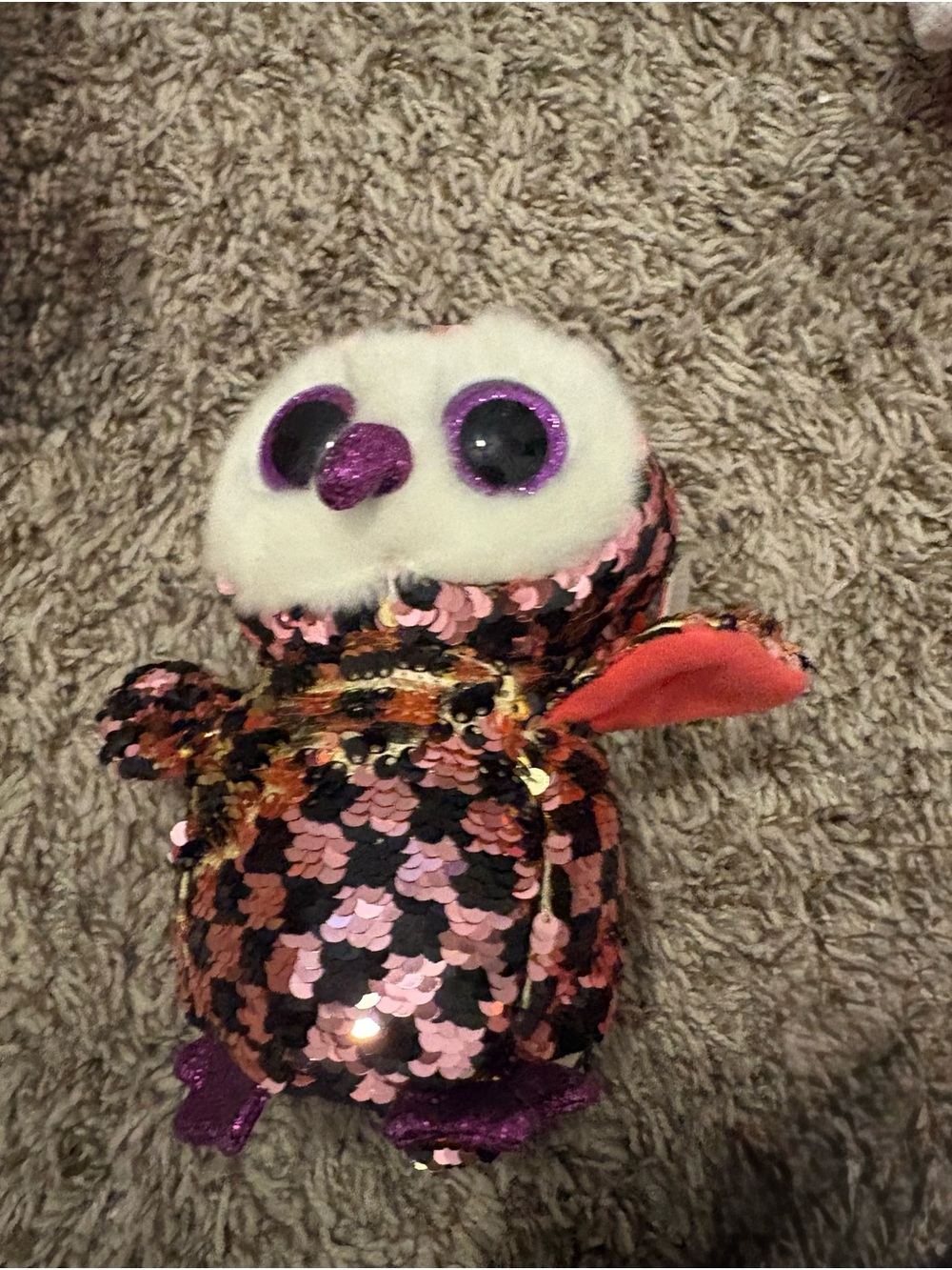 Ty Sequin Owl Plush - Pink, Black and Purple